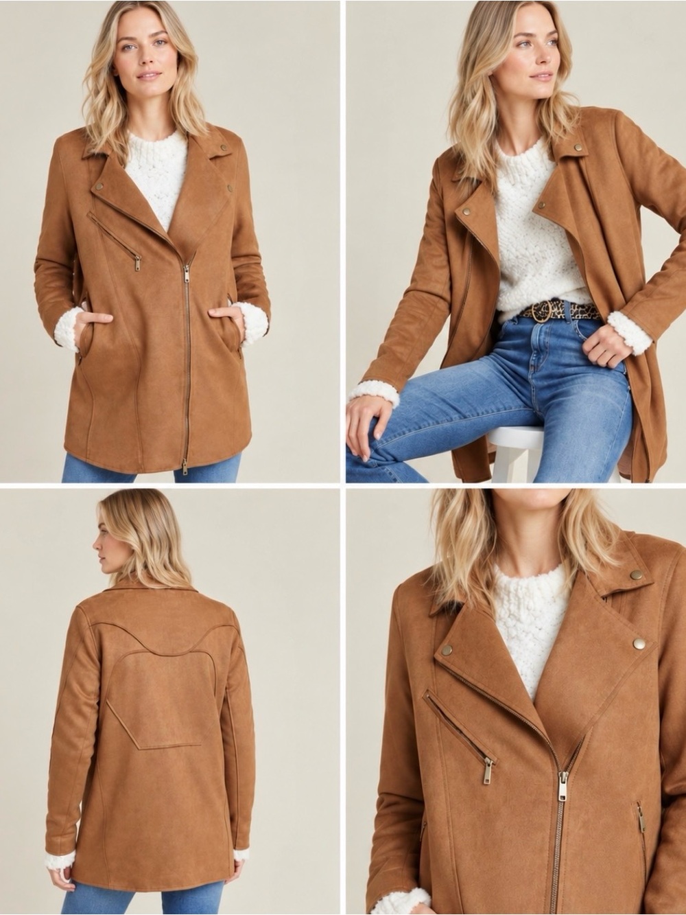 Anthropologie - women’s Ripley Longline Faux Suede moto Jacket zipper closure M